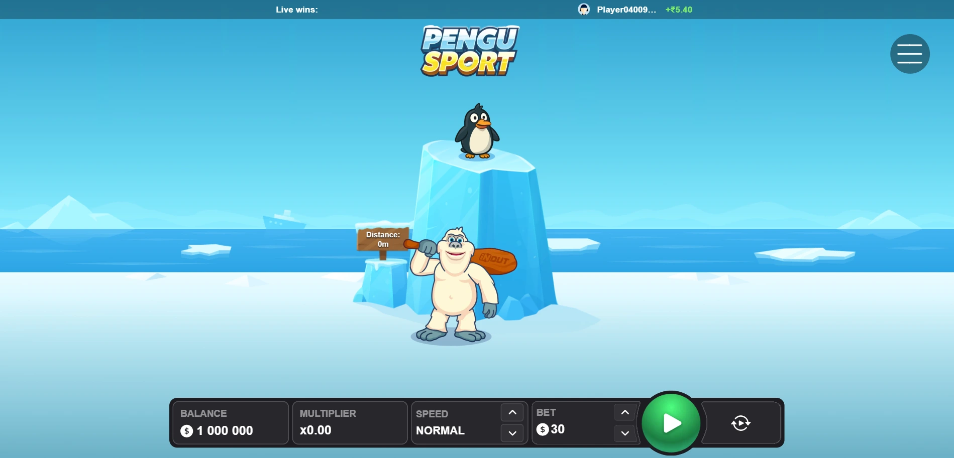 Penguin and polar bear playing soccer in stadium